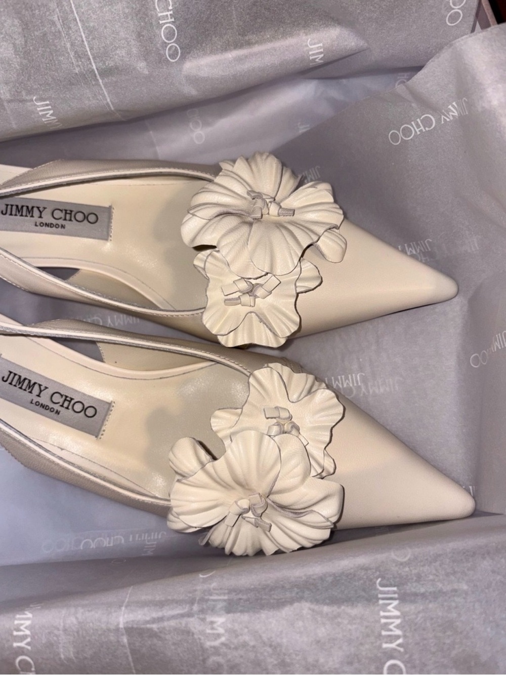 Jimmy Choo Ivory Floral Amita 45 Pointed-Toe Slingbacks